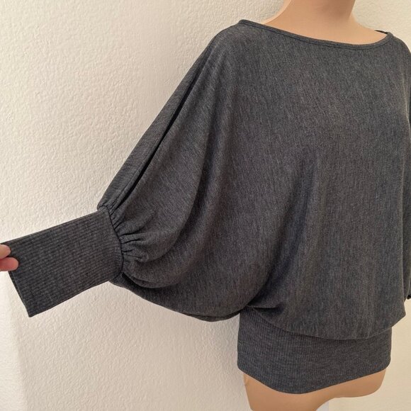 Charcoal Gray Dolman Sleeve Banded Bottom Knit Top - Picture 3 of 6